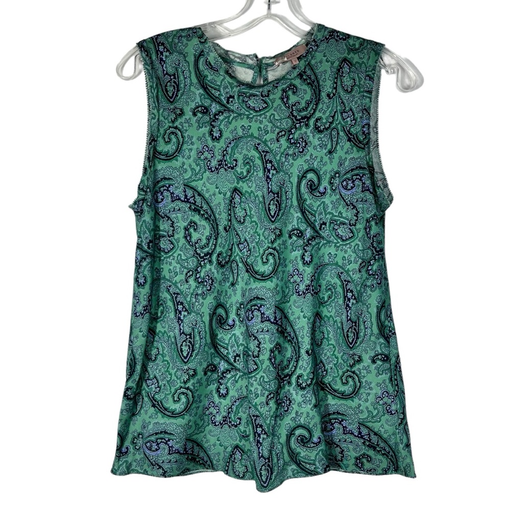 Rebecca Taylor Tailored Margaux Paisley Sleeveless Top Size 2 Jade Silk Blend